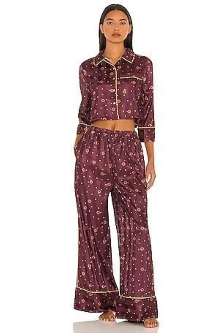 Free People Party Sleep Pajama Pants Wine Combo Color Small bottoms only